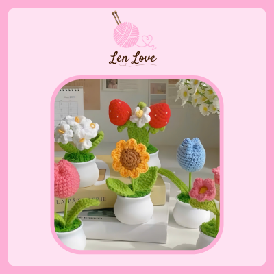 Top 5 Chậu Cây Hoa Len Handmade – Decor Bàn Học, Phòng Ngủ Siêu Xinh, Dễ Thương 4 Chậu cây hoa len handmade kết hợp tạo thành nhiều kiểu trang trí khác nhau